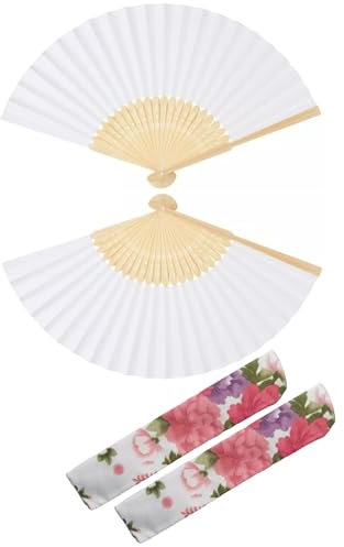 Generisch Aber 2 solide Handfächer mit Etui, Papier- und Bambusfächer mit Schnitzereien, zur Abkühlung im Sommer, für Hochzeiten und Karneval