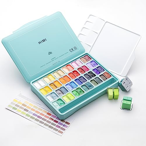HIMI - Juego de pintura gouache de doble copa de gel, 48 colores 12g, diseño de copa de gel, pintura no tóxica para lienzo y papel, suministros de arte para profesionales (estuche verde)