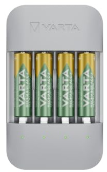 VARTA Akku Ladegerät, inkl. 4x AA 2100mAh, Batterieladegerät für wiederaufladbare AA/AAA Batterien, Eco Charger Pro, Einzelschachtladung, Gehäuse aus 75% recyceltem Material