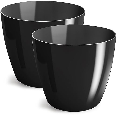 PECZEKO Blomkruka glänsande, planteringskruka av ytterkruka plast dekorativ kruka för, stora och små växter, set om 2 blomkrukor, blomkruka örtkruka, (2-pack) svart, ø 14 cm