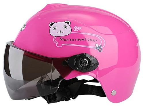 Kinder Fahrradhelm ab 3 Jahre | Jethelm Motorradhelm Roller-Helm Scooter-Helm Moped Mofa-Helm | Chopper Retro Vintage Kinderhelm mit Visier und Kinnschutz für Jungen Mädchen-Rosa