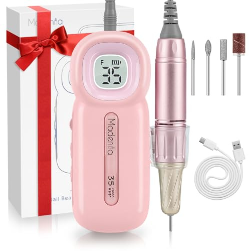 Madenia Nagelfräser für Gelnägel 35000 U/min, Kabellos Akku Elektrische Nagelfeile, USB Wiederaufladbare Fräser für Gelnägel, Tragbar Nagel Fräsmaschine für Acryl Gelnägel, Nail Drill, Rosa