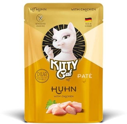KITTY Cat Paté Pollo, 6 x 85 g, Comida húmeda para Gatos, sin Cereales, con taurina, Aceite de salmón y mejillón de Labios Verdes, pienso Completo con Alto Porcentaje de Carne, Fabricado en Alemania