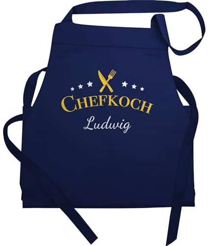 Geschenk mit Namen personalisiert by Shirtracer - Schürze - Kochschürze Herren Männer - Chefkoch mit Name I Geschenk Hobbyköche I Geschenk Kochen