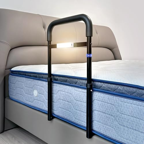 NIMOOD C1 Bed Guard Bed Rails for Elderly Adults, Safety Bed Rail Mobility Aid Adjustable in Height, Fall Prevention Guard with LED Motion Light, Stability Bed Guard Fits Single Bed Double Bed…