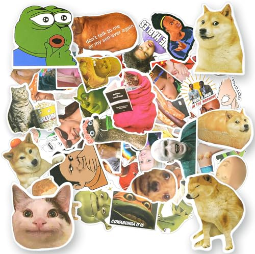 AUAUY Funny Meme Stickers, 50PCS Popular Emoticon Stickers Lconic Emoticon | Vinyl Waterproof Stickers, Aesthetic Trendy Decals for Adults Kids Water Bottles Book Laptops Scrapbook Skateboard