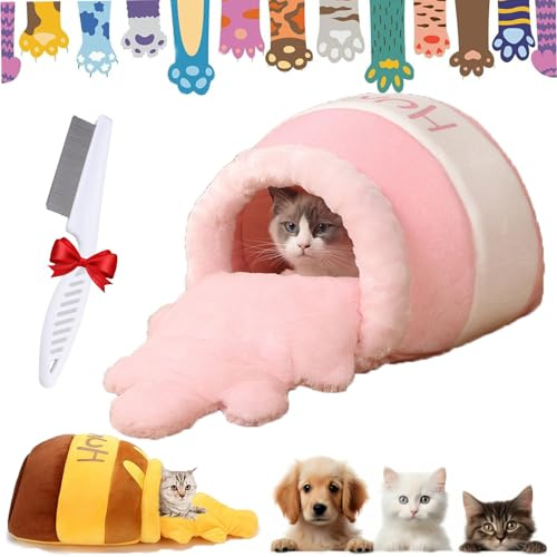 WUPKL Honey Pot Cat Bed, Cat Honey Pot Bed with Covered for Cats Dogs(Pink)