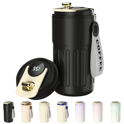 Homealexa Kaffeebecher Digitalanzeige Thermosflaschen 410ml 316 Edelstahl Travel Mug Isolierter Vakuum Thermobecher auslaufsicher Reisebecher mit Deckel für Kaffee