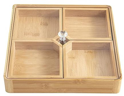 LXYDPZ Geteiltes Holz-Serviertablett mit Deckel, quadratisches Snack-Tablett, Fach, großes Fassungsvermögen, Trockenobsttablett mit Deckel, Obstteller, geeignet für Nüsse, Snacks, Süßigkeiten B (B)