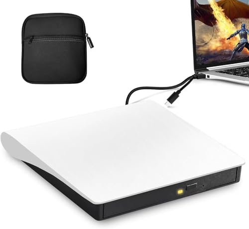Unidad externa de CD/DVD con funda de transporte, reproductor de DVD portátil USB 3.0 tipo C para laptop, grabadora de CD, unidad de disco externa óptica compatible con laptop, PC, Mac, Windows, Mac,