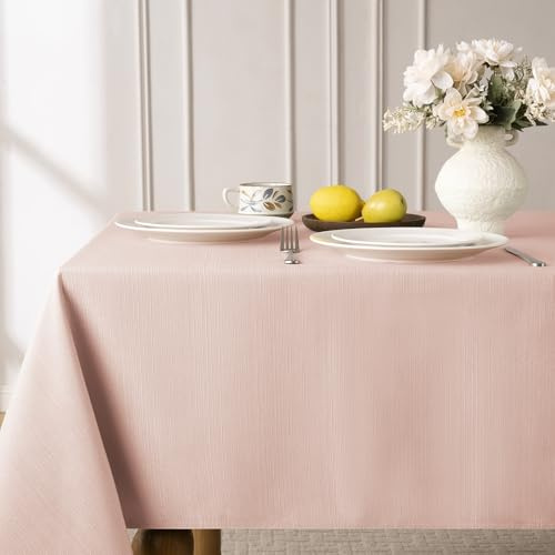 Softalker Tischdecke rosa abwaschbar 100x140 210GSM Leinen Struktur abwischbar schmutzabweisend wasserabweisend Tischtuch Deko für Weihnachten Party Mädchen Geburtstag Outdoor Garten Frühling