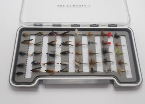 40 BARBLESS Wet and Dry Flies Boxed Set, mixed sizes, Best Barbless Trout Flies