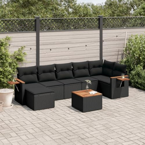 ZEYUAN 8-TLG. Garten-Sofagarnitur mit Kissen Schwarz Poly Rattan, Lounge Gartenmöbel Set, Möbelsets, Balkon Möbel, Gartenlounge, Gartensofa - 3227035