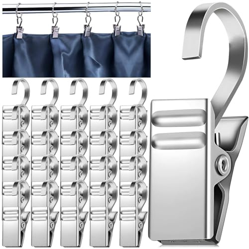 Ganci per Tende con Clip a Molla,100 Pezzi Clip per Tende con Ganci,Pinze per Tendein Acciaio Inox,per Foto,Luci Stringa,Decorazione Domestica Clip per Tendine Multifunzione Argento