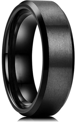 083BASE Unisex Wolfram Ring Schwarz/Silberblau, 4mm/6mm/8mm Breite, Gebürstetes Metall-Design, Schräge Kanten, Damen/Herren Schmuck in Verschiedenen Größen
