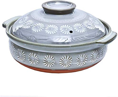 INFYDAY Pentola in Argilla, casseruola in Ceramica, pentola Rotonda in Terracotta con Coperchio, pentola Termica per Isolamento Termico, pentola in Terracotta con Doppio Manico,