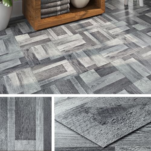 Livelynine Vinylgolv Självhäftande Kakel Look 30x30CM PVC Golvbeläggning Självhäftande Trä Look Grå 16-Tile Vattentäta Golvplattor Självhäftande Badrum Vinyl Golvbeläggning Självhäftande Kök Hall