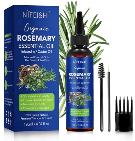 P-Beauty Rosmarinöl & Rizinusöl für Haarwachstum & Hautpflege - Ätherisches Öl 120ml - Haaröl, Hautöl - Gesichtspflege, Kopfhautpflege, Haarpflege - Feuchtigkeitsspendend, Anti-Schuppen - Stärkt Haare