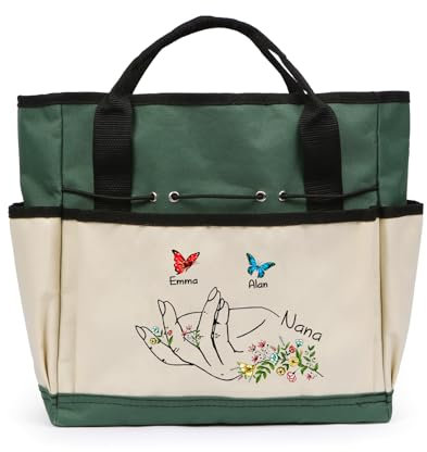 Sac à Outils de Jardinage Personnalisé avec 3-7 Noms Sac de Jardinage Gravure Sac de Rangement Cadeau pour Homme Femme (3 Name)