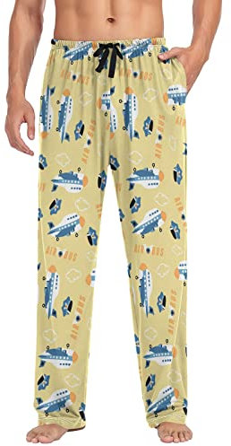 FJQWKLF Mehrfarbige Pilotenmütze mit Flugzeug-Motiv für Herren, Pyjamahose, weiche Winter-Lounge-Pyjamahose, lange Pyjamahose, Schlafanzughose für Männer, Haushose, groß