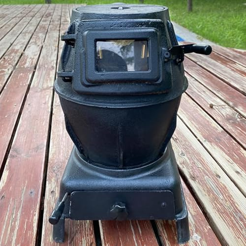 Poele À Bois Chauffage en Fonte, Poêle À Bois en Fonte avec Fenêtre de Visualisation, Cuisinière À Bois Multi Combustibles pour Faire Bouillir l'eau(S)