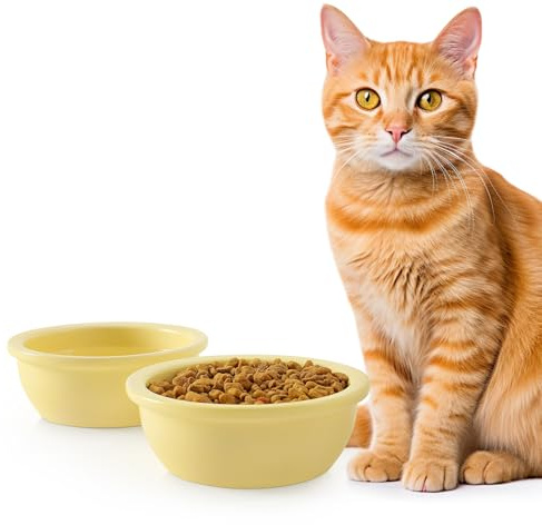 GUUSII HOME 2 Pièces Gamelle Bol pour Chat Ceramique Remplacement Gamelles pour Nourriture et Eau pour Chaton Chiot Lapin 360 ML Lavables au Lave Vaisselle et au Micro Ondes Faciles à Nettoyer（Jaune）