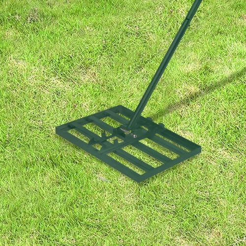 FIVMEN Rasen Rakel Metall Rasen Nivellierrechen mit Verstellbar Stiel Flächenebner Rasenschieber Leveling Rake Rasenwerkzeug für Golf Gartengras Surface 25x50cm, Grün