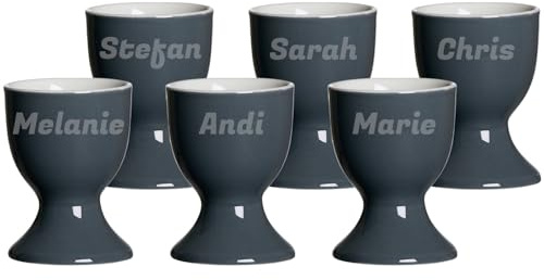 LUXENTU Eierbecher Doppio aus Porzellan mit Gravur, Anthrazit, 6 Stück | Personalisierte Ei-Halter mit einzeiligem Gravurbereich zu Ostern, Geschenk für den Frühstückstisch