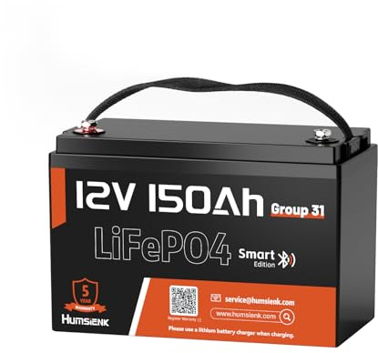 HumsiENK Lithium Battery 12V 150Ah LiFePO4 Batteries, Eingebautes 100A BMS, 15000 Deep Cycle Solarzellen