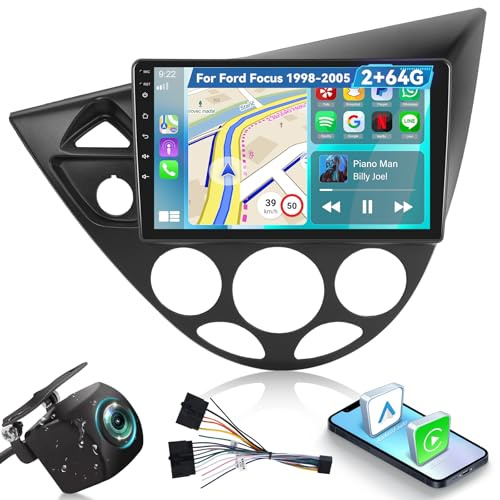 2G+64G Android Autoradio pour Ford Focus 1998-2005 avec Wireless Carplay & Android Auto, Autoradio à Écran Tactile 9 Pouces avec WiFi, Navigation GPS, Bluetooth, FM RDS