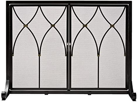 GTPBAO Salvachispas Chimenea Rejilla De Protección Individual para Estufa De Leña, 96x78cm, Puertas Dobles y Patas De Apoyo, Revestimiento De Chimenea Plano