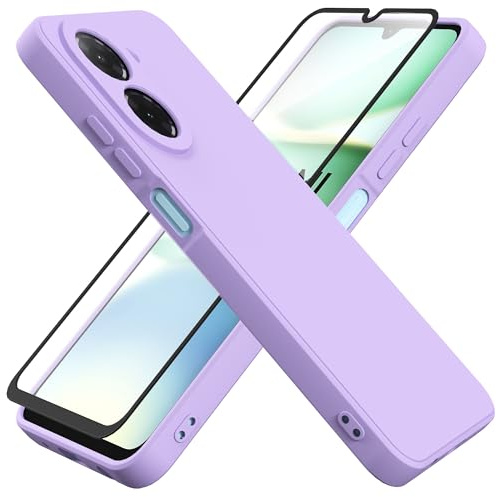 HHUIWIND Funda compatible con Xiaomi Redmi A5 4G (6,88 pulgadas) con protector de pantalla 9D, funda para teléfono móvil líquida silicona suave TPU resistente a los golpes – Lila