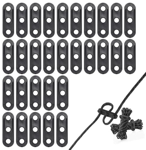 ZORVUJI 30 Piezas Tensores de Cuerda, Tensores de Cuerda de 3 Agujeros, Hebilla de Plástico para Camping, Actividades al Aire Libre, Accesorios para Tiendas de Campaña