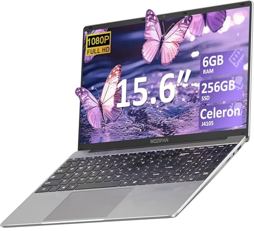bvate PC Portatile 15.6 Pollici Laptop Win 11 256 GB ROM Celeron J4105 2.4G+5G WiFi upto 2.8 GHz Supporta l'espansione SSD 1TB 4.2 USB HDMI Tastiera Italiana Membrana Mouse Senza Fili-Gray-FXJ