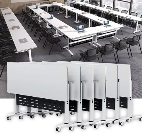Klappbarer Konferenztisch, modern, klappbar, mobiler Trainingstisch, weiß, faltbar, mit leisen Rollen, ideal für Büro und Klassenzimmer
