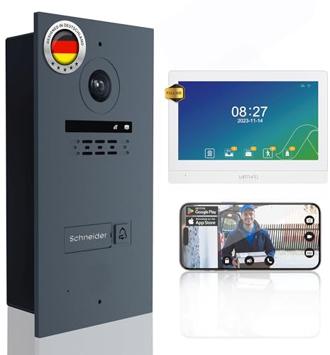 Mathfel 2-Draht Video Türsprechanlage mit Gesichtserkennung – WLAN Monitor, 2MP HD Kamera, 170° Weitwinkel, Türklingel mit Kamera & Türöffner für 1-Familienhaus (Anthrazit, 1 x 10 Zoll)