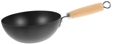 FUNOMOCYA Wok Tradicional Pequeño 20 Cm sin Recubrimiento Hierro Fundido Resistente para Estufa de Gas Uso Diario Cocina Hogar Diseño Multiusos