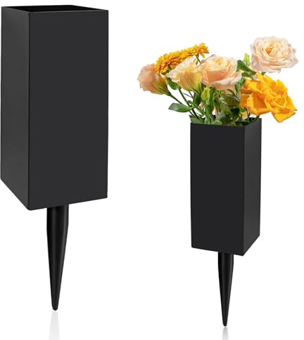 Metall-Gedenkvase für Grabgestecke – Wetterfeste Blumenvase mit Erdspieß – Grabdekoration für Friedhof, Garten oder Hof