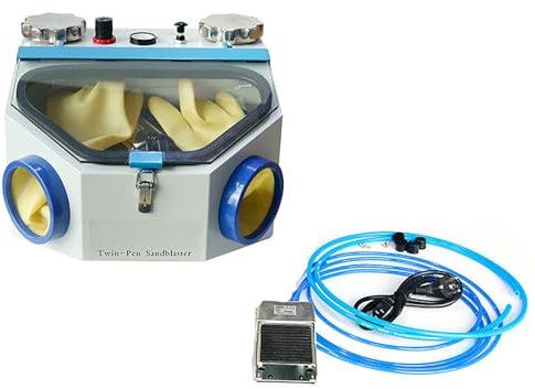 JXYQ Sandstrahler, Professionelles Labor-Sandstrahlgerät mit Doppelstift und feinem Sandstrahlgerät, Fußpedalsteuerung, Dental-Sandstrahlgerät mit LED und Glasfenster