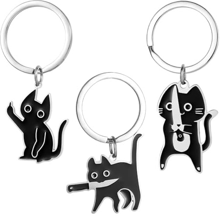 Xanthelle Bag Charm, Cat Keyring, Goth Accessories for Women, Mini Black Keychain, Personalised Cat Charm, Y2K Grunge Decoration