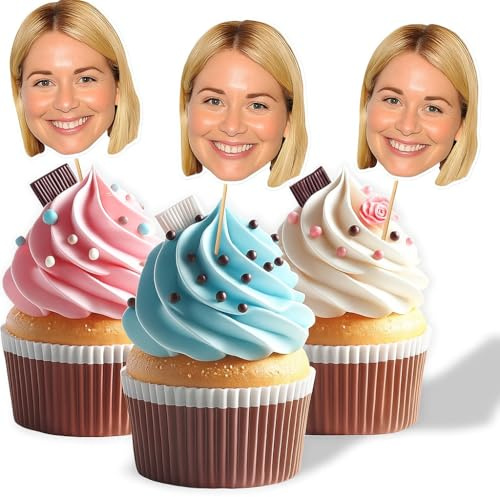 Personalised Face Cupcake Toppers Birthday Decorations - Customized Photo Face Cake Topper for Birthdays Anniversary Parties (10 Cake Toppers)