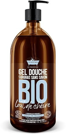 Gel Douche BIO au Lait de Chèvre 1L - Surgras Sans Savon - Les Petits Bains de provence - Made in Provence - Made in France - Visage Corps Cheveux - Peaux Sensibles