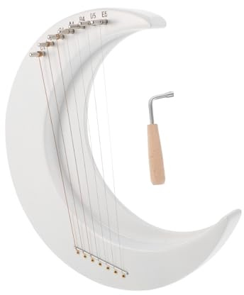 HONITANO 7 Saitige Crescent Raya Saiten Lyra Harfe Mond Lyra Für Musik Instrument Zum Lernen Von Anfänger Musikharfe Harfe Für Anfänger Holz Musikharfentuch Weiß