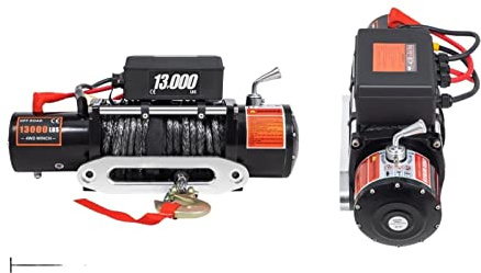 3000-1350 0lbs 12v Treuil électrique for cordes de remorque voiture synthéique 4x4 avec commande sans fil VTT Camion hors route,Forte Adaptabilité(13000lbs Black Rope)