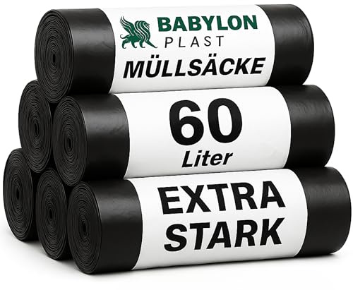 Babylonplast Müllsäcke 60L Extra Starke (50 Stück) | Müllbeutel Stabil | Mülltüten Reißfest I 68×73 cm I Belastbarkeit 40 Kg I Abfallsäcke & Bauschuttsäcke 35 µ/Typ 70 (Schwarz)