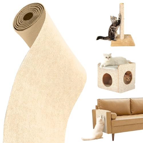 Rascador Adhesivo Sofa Gatos, dellyy Tapete Autoadhesivo para Rascar Gatos, Tapete Rascador para Gatos, DIY Climbing Cat Scratcher Torres para para Sofás Muebles Puerta (Caqui, 300×40 cm)