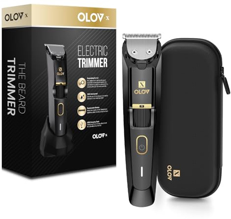 OLOV X Men's Beard Trimmer - All-in-One Trimmer with Precision Dial - Premium Facial Hair Groomer - Adjustable 20 Length Setting, USB Recharge Dock, Cordless Waterproof Wet/Dry Clipper