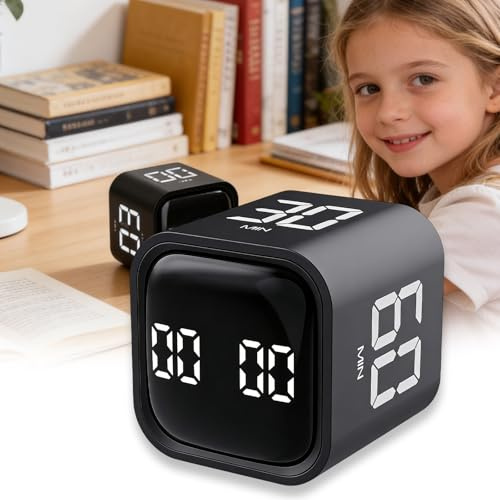 WIYETY Temporizador de sensor de gravedad: temporizador Pomodoro recargable, temporizador de cubo con pantalla grande, 3 niveles de volumen, herramienta de gestión del tiempo para oficina, aprendizaje