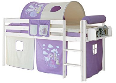 TiCAA Hochbett, Kinderbett Spielbett mit Treppe aus Kiefer Massivholz Bettgestell 90 x 200