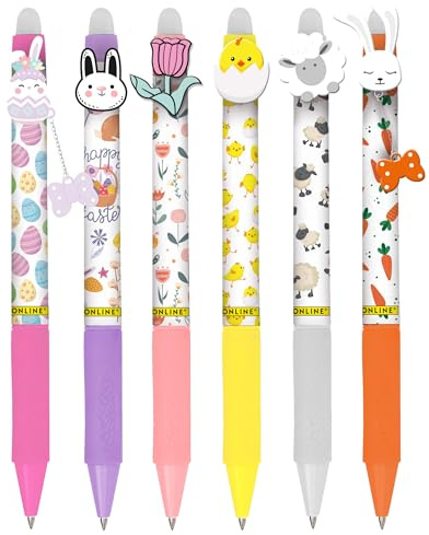 Online magiXX, 6x Radierstift Fun Spring Edition I Gelschreiber blau radierbar I Geschenkidee Frühling I Hase I Küken I Schaf I Tulpen I Karotten I für Kinder & Erwachsene I thermoempfindliche Tinte